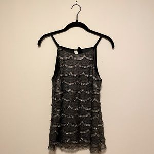 Greylin Gold Metallic Black Top Blouse Sleeveless Cami Top Size Small